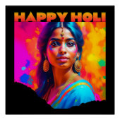 Poster Happy Holi belle femme en bleu (Devant)