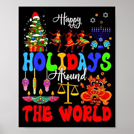 Poster Happy Holidays Around World Matching Family Vacati (Devant)