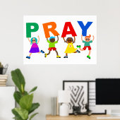 Poster Happy Kids Faith Pray mignon Dessin Expression Tex (Bureau à domicile)