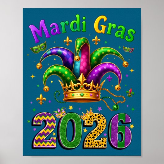 Poster Happy Mardi Gras 2026 Jester Hat Men Women Kid Car (Devant)