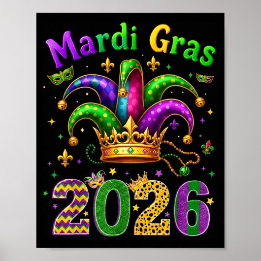 Poster Happy Mardi Gras 2026 Jester Hat Men Women Kid Car (Devant)