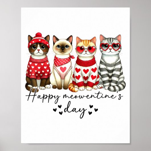 Poster Happy Meowentine's Day Cute Valentines Funny Cat S (Devant)