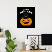 Poster Happy Meowloween Funny Halloween Pun Dark BG (Bureau à domicile)