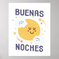 Happy Moon and Stars Nursery Art en espagnol Poste