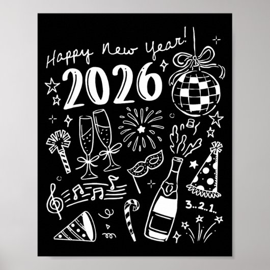 Poster Happy New Year 2026 Bow Funny  (Devant)