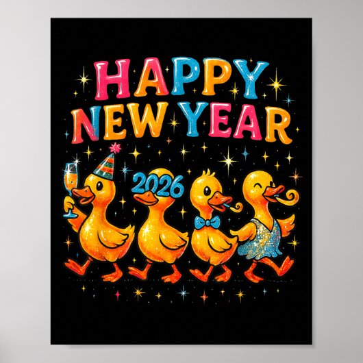 Poster Happy New Year 2026 Cute Duck Party Gift (Devant)