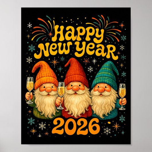 Poster Happy New Year 2026 Cute Gnome Party Gift  (Devant)