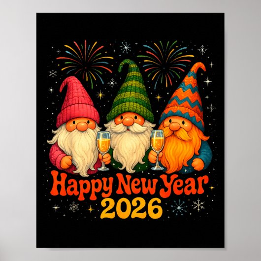 Poster Happy New Year 2026 Cute Gnome Party Gift  (Devant)