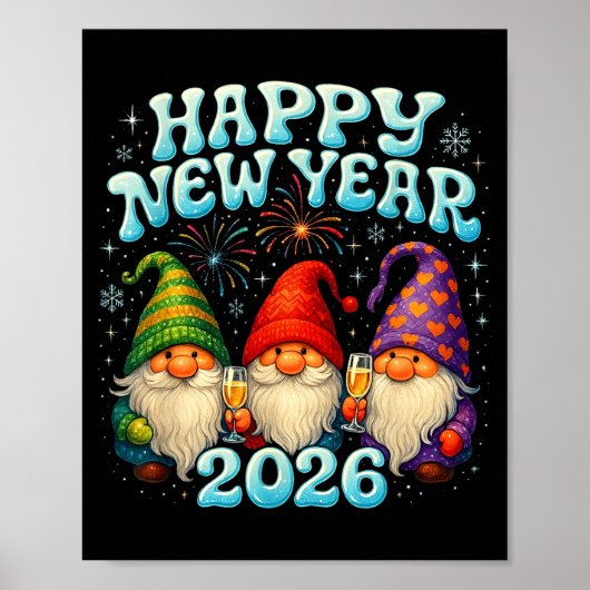 Poster Happy New Year 2026 Cute Gnome Party Gift  (Devant)