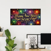 Poster Happy New Year 2026 Decorative artwork - fireworks (Bureau à domicile)