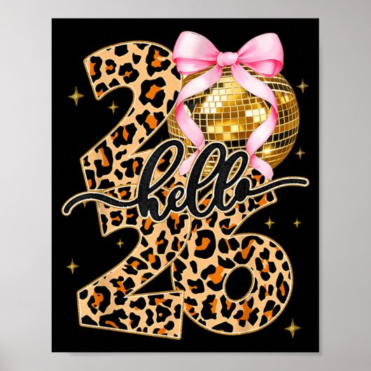 Poster Happy New Year 2026 Disco Ball Bow New Year's Eve  (Devant)