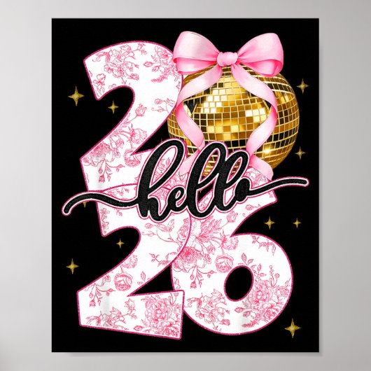 Poster Happy New Year 2026 Disco Ball Bow New Year's Eve  (Devant)