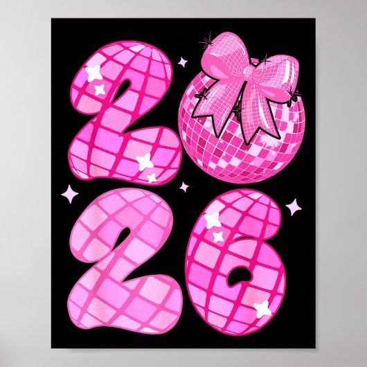 Poster Happy New Year 2026 Disco Ball Nk Coquette Bow Fam (Devant)