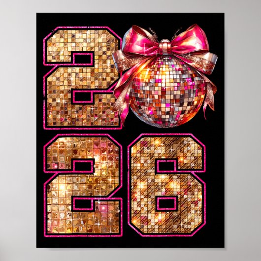 Poster Happy New Year 2026 Disco Ball Nk Coquette Bow Fam (Devant)