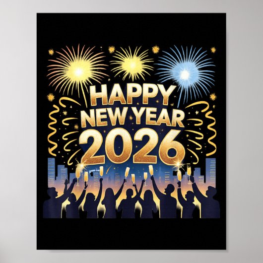 Poster Happy New Year 2026 Fireworks Party Celebration (Devant)