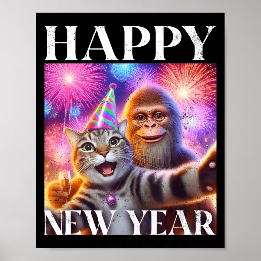 Poster Happy New Year 2026 Funny Cat Bigfoot Party Art  (Devant)