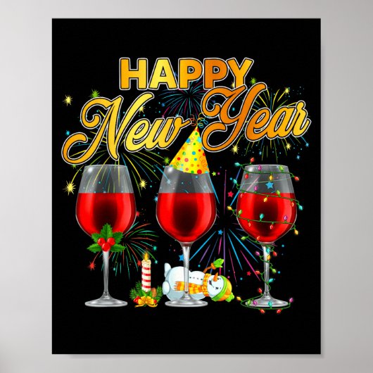 Poster Happy New Year 2026 Gles Of Wine Fireworks New Yea (Devant)