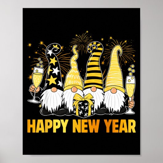 Poster Happy New Year 2026 Gnomes Drinking Champagne New  (Devant)