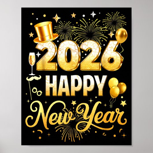 Poster Happy New Year 2026 New Year Party Ballon Family M (Devant)