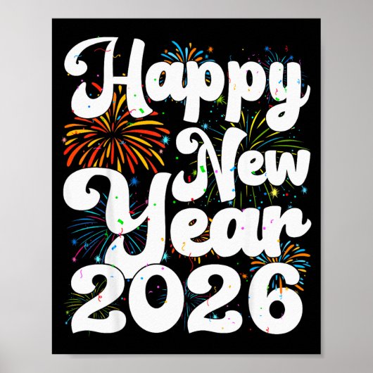 Poster Happy New Year 2026 Nye Fireworks Cool New Years E (Devant)