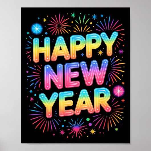 Poster Happy New Year 2026 Party Ballons, Fireworks And C (Devant)