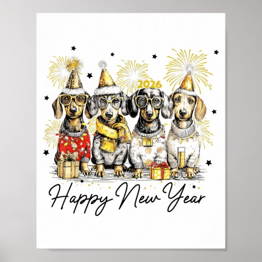 Poster Happy New Year Dachshund Dog Lover 2026 New Year H (Devant)