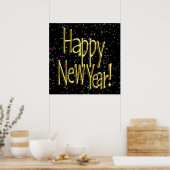 Poster Happy New Year - Gold Text on Black Confetti (Cuisine)