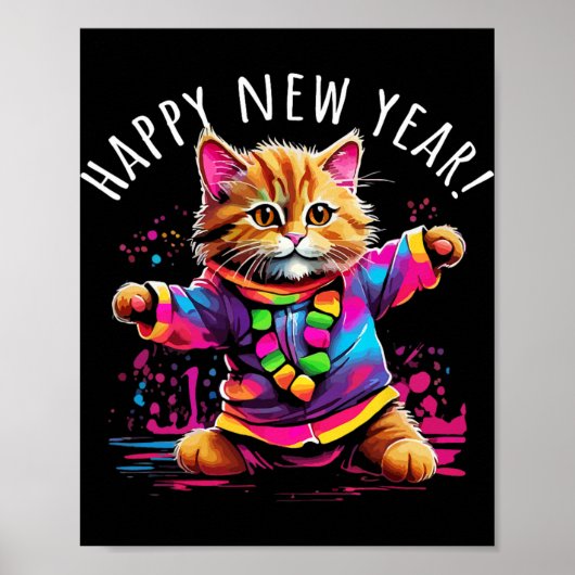 Poster Happy New Year Party Dancing Cat Design (Devant)