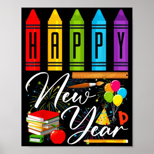 Poster Happy New Year Teacher Fireworks New Years Eve Par (Devant)