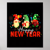 Poster Happy New Year Three Gnomes Fireworks Confetti Nye (Devant)