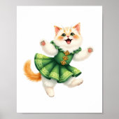 Poster Happy Orange Kitten en Green Celtic Dress Dancing (Devant)