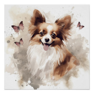 Poster Happy Papillon Dog Aquarelle