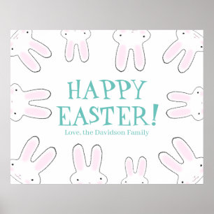 Poster Happy Pâques mignon lapin lapins sur mesure texte
