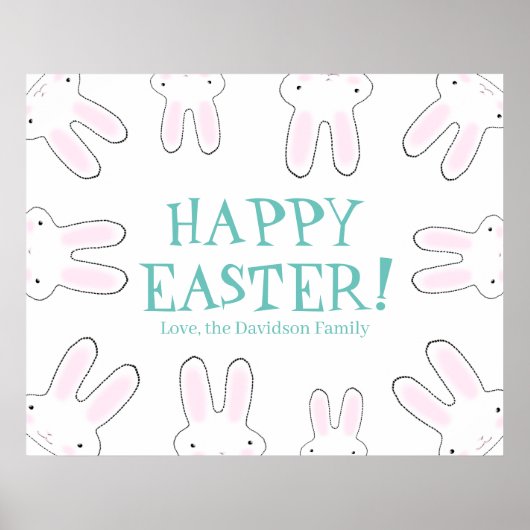 Poster Happy Pâques mignon lapin lapins sur mesure texte (Devant)