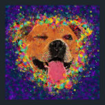 Poster Happy Pit Bull Pop Art<br><div class="desc">Pop art coloré Happy Pit Bull face, un peu gai avec un clin d'oeil, sur un arrière - plan de pinceaux violet & bleu stratifié. Disponible sur une variété de produits à ma boutique Zazzle, zazzle.com/DoggyStyleStudio. Commandes Personnalisées Disponibles ! Si vous souhaitez un portrait personnalisé de votre chien, envoyez-moi un...</div>