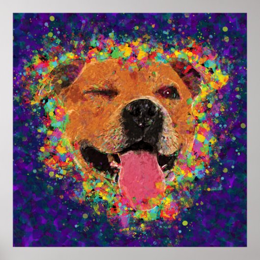 Poster Happy Pit Bull Pop Art (Devant)