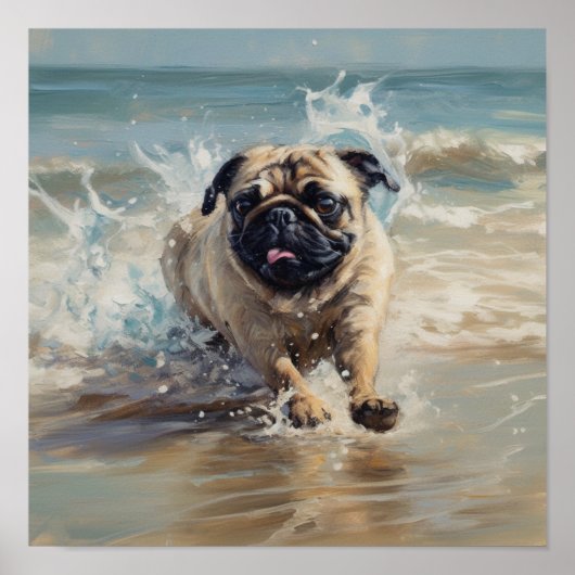 Poster Happy Pug à la Plage (Devant)
