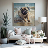 Poster Happy Pug à la Plage