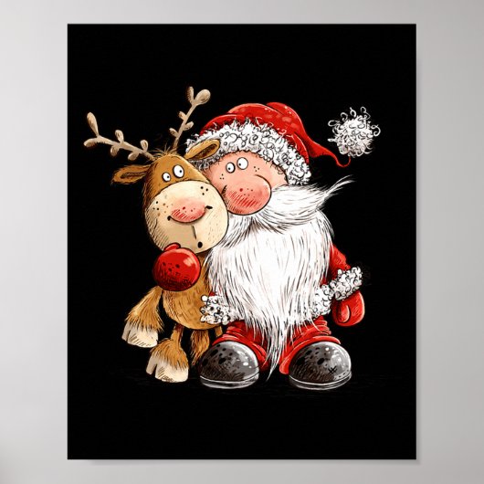Poster Happy Reindeer And Santa Christmas Illustration Pr (Devant)