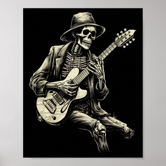 Poster Happy Skeleton Guitar Guy Éffrayant Halloween Rock (Devant)