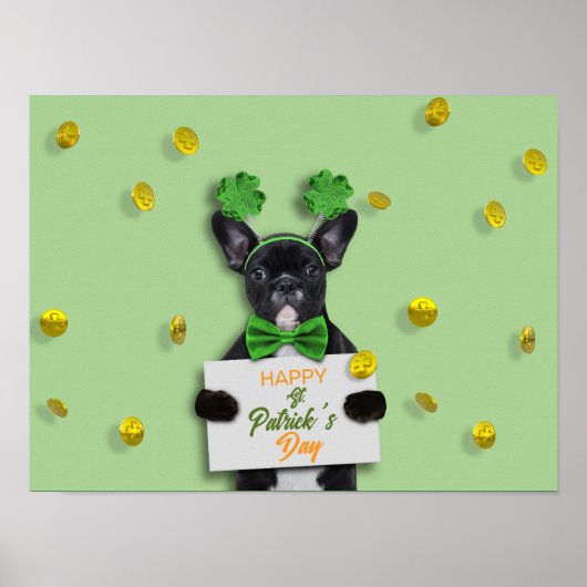 Poster Happy St. Patrick’s Day Cute French Bulldog Clover (Devant)