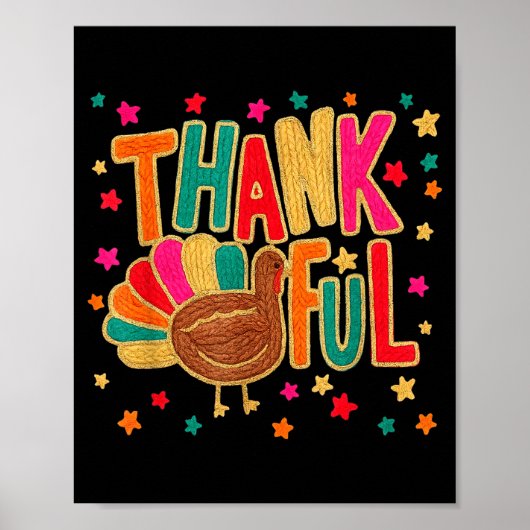 Poster Happy Thanksgiving Funny Thankful Turkey Pumpkin F (Devant)