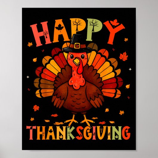 Poster Happy Thanksgiving Funny Turkey Day Family Dinner (Devant)