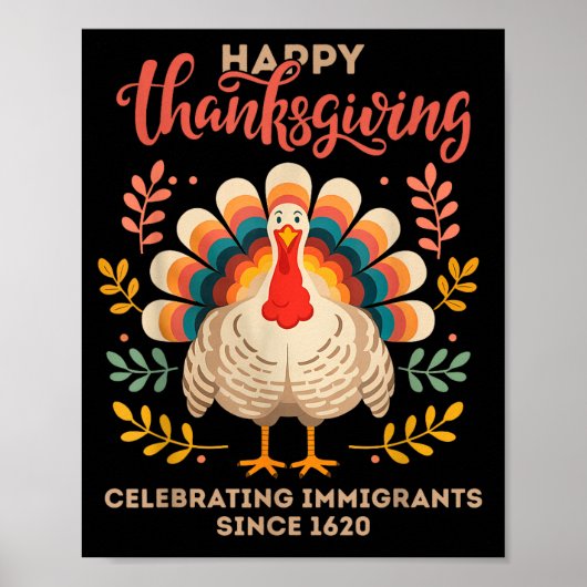 Poster Happy Thanksgiving Turkey Celebrating Immigrants S (Devant)
