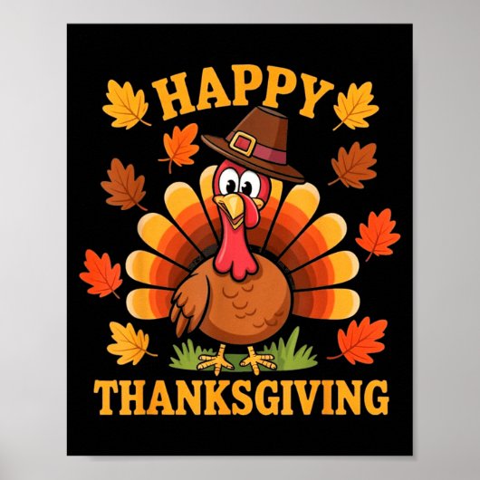 Poster Happy Thanksgiving Turkey Family Dinner Thanksgivi (Devant)