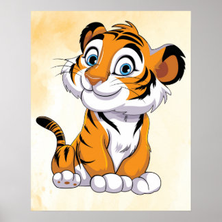 Poster Happy Tiger Cartoon Art Print! Cute Tiger Mur Art