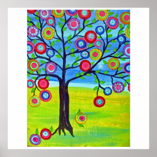 Poster Happy Tree, Arbre de vie, Art populaire mexicain s