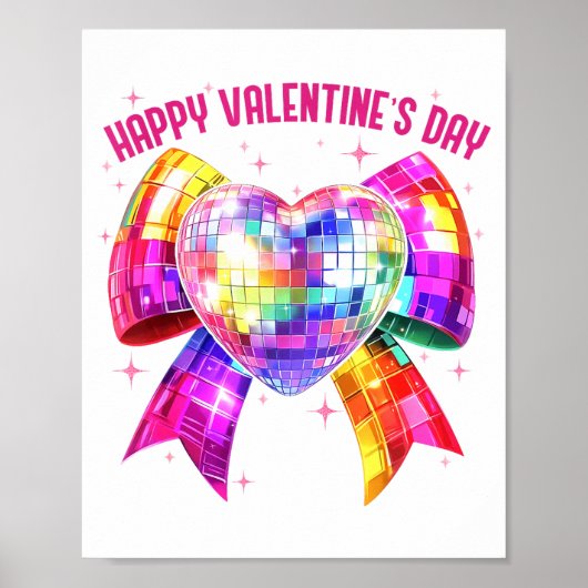 Poster Happy Valentine's Day Coquette Disco Ball Heart Gi (Devant)