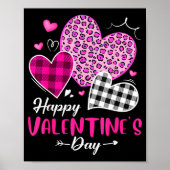 Poster Happy Valentine's Day Leopard And Plaid Hearts Gir (Devant)
