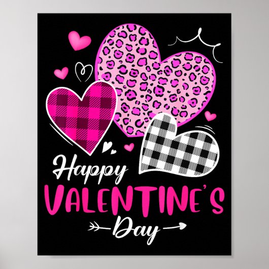 Poster Happy Valentine's Day Leopard And Plaid Hearts Gir (Devant)